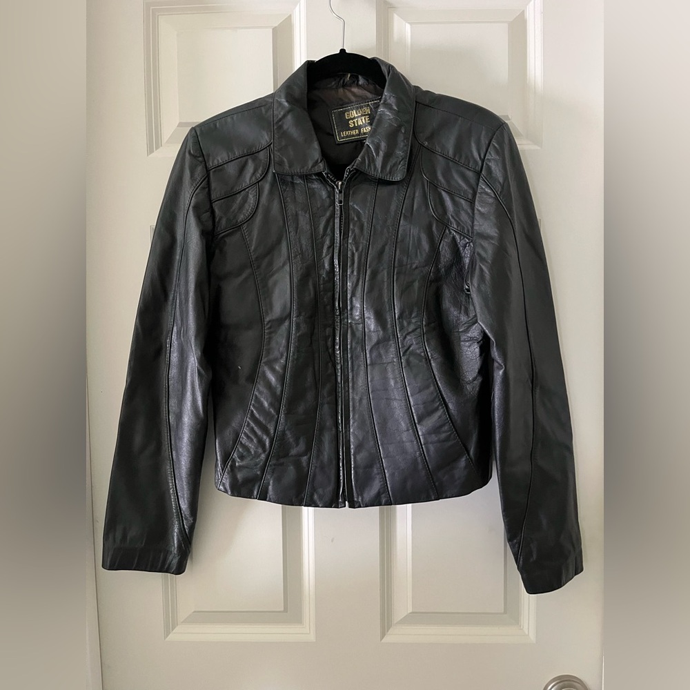 Vintage Black Leather Jacket by Golden State Leather
Flattering details pockets